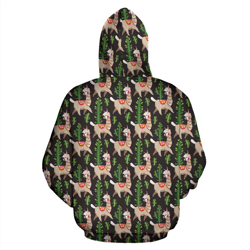 Alpaca Cactus Design Themed Print Zip Up Hoodie
