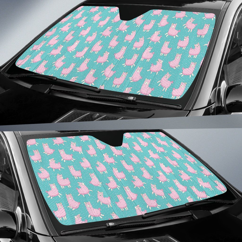 Alpaca Cartoon Design Themed Print Car Sun Shade For Windshield