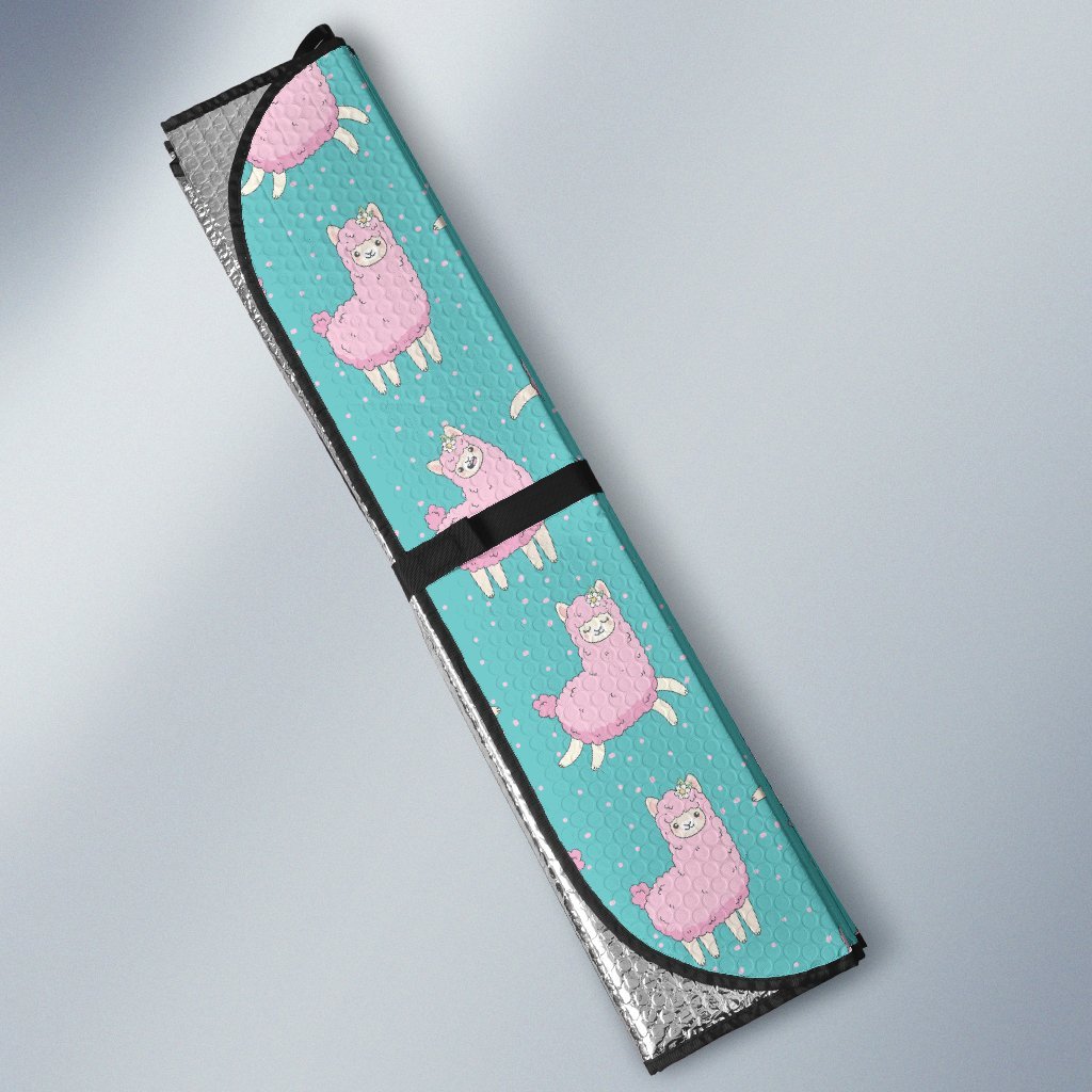 Alpaca Cartoon Design Themed Print Car Sun Shade For Windshield