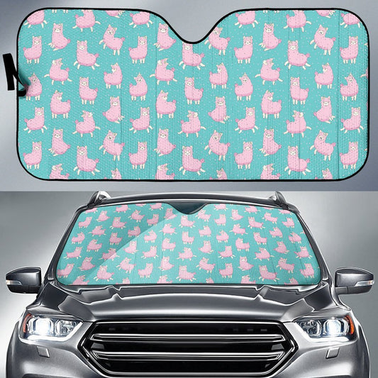 Alpaca Cartoon Design Themed Print Car Sun Shade For Windshield