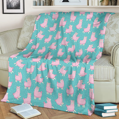 Alpaca Cartoon Design Themed Print Fleece Blanket