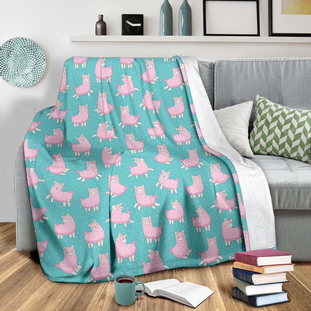 Alpaca Cartoon Design Themed Print Fleece Blanket
