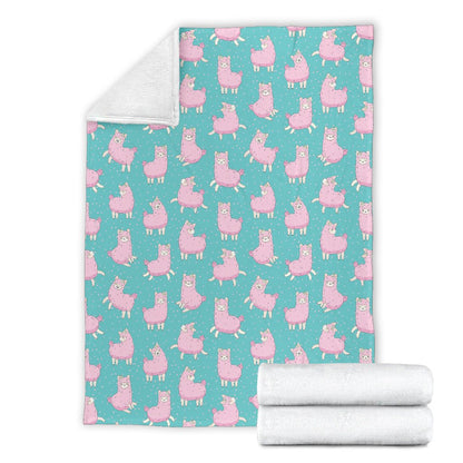 Alpaca Cartoon Design Themed Print Fleece Blanket