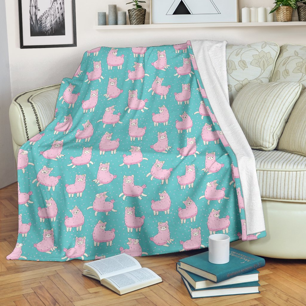 Alpaca Cartoon Design Themed Print Fleece Blanket
