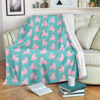 Alpaca Cartoon Design Themed Print Fleece Blanket