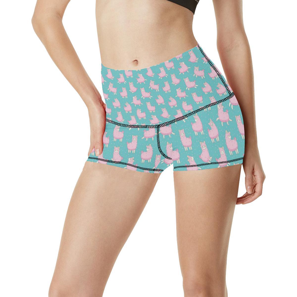 Alpaca Cartoon Design Themed Print High Waisted Spandex Shorts-JTAMIGO.COM