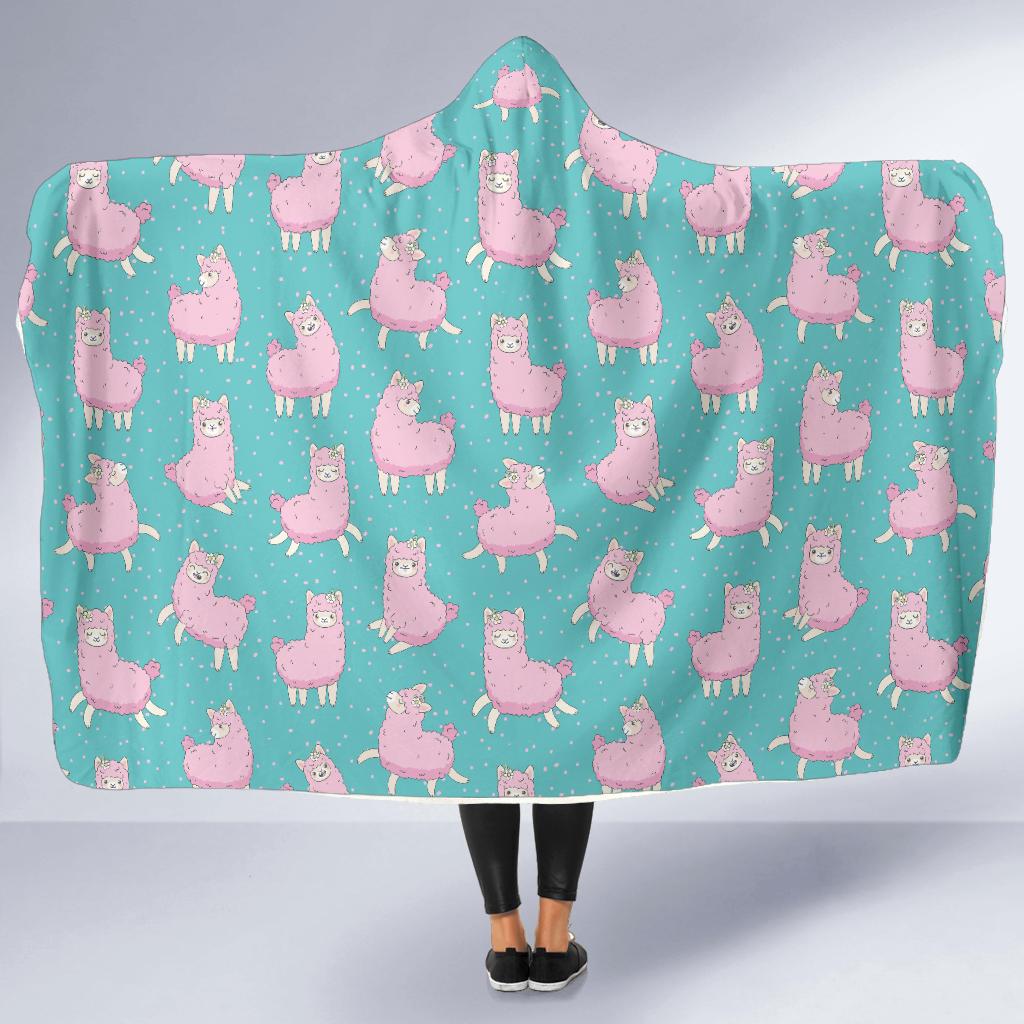 Alpaca Cartoon Design Themed Print Hooded Blanket-JTAMIGO.COM