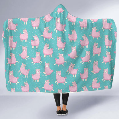 Alpaca Cartoon Design Themed Print Hooded Blanket-JTAMIGO.COM