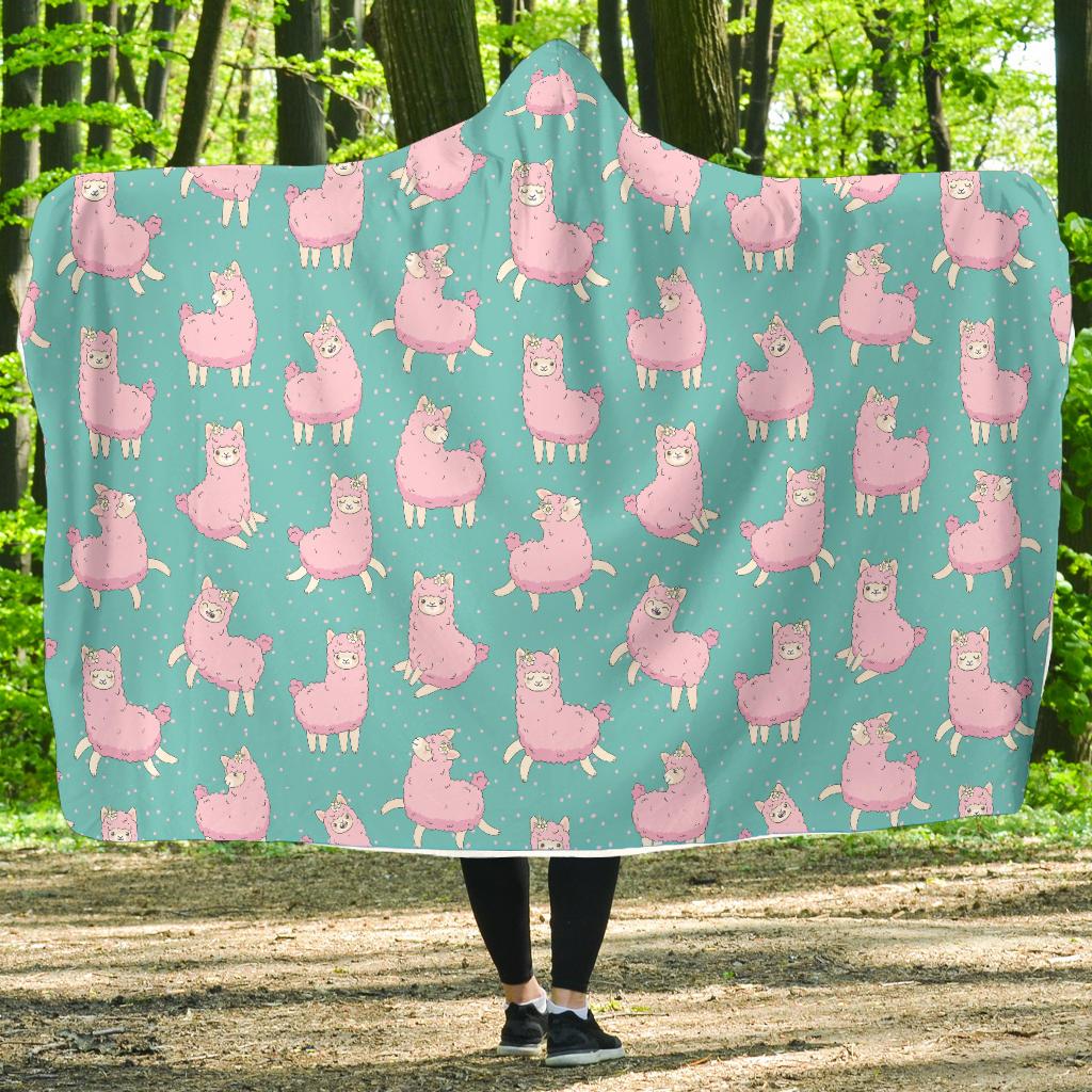 Alpaca Cartoon Design Themed Print Hooded Blanket-JTAMIGO.COM