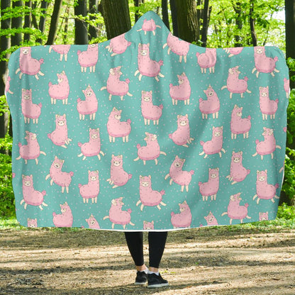 Alpaca Cartoon Design Themed Print Hooded Blanket-JTAMIGO.COM