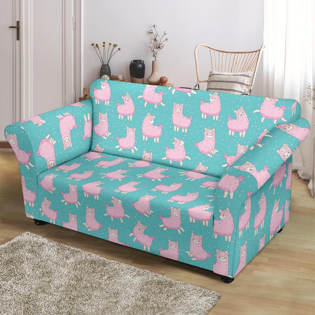 Alpaca Cartoon Design Themed Print Loveseat Slipcover-JTAMIGO.COM