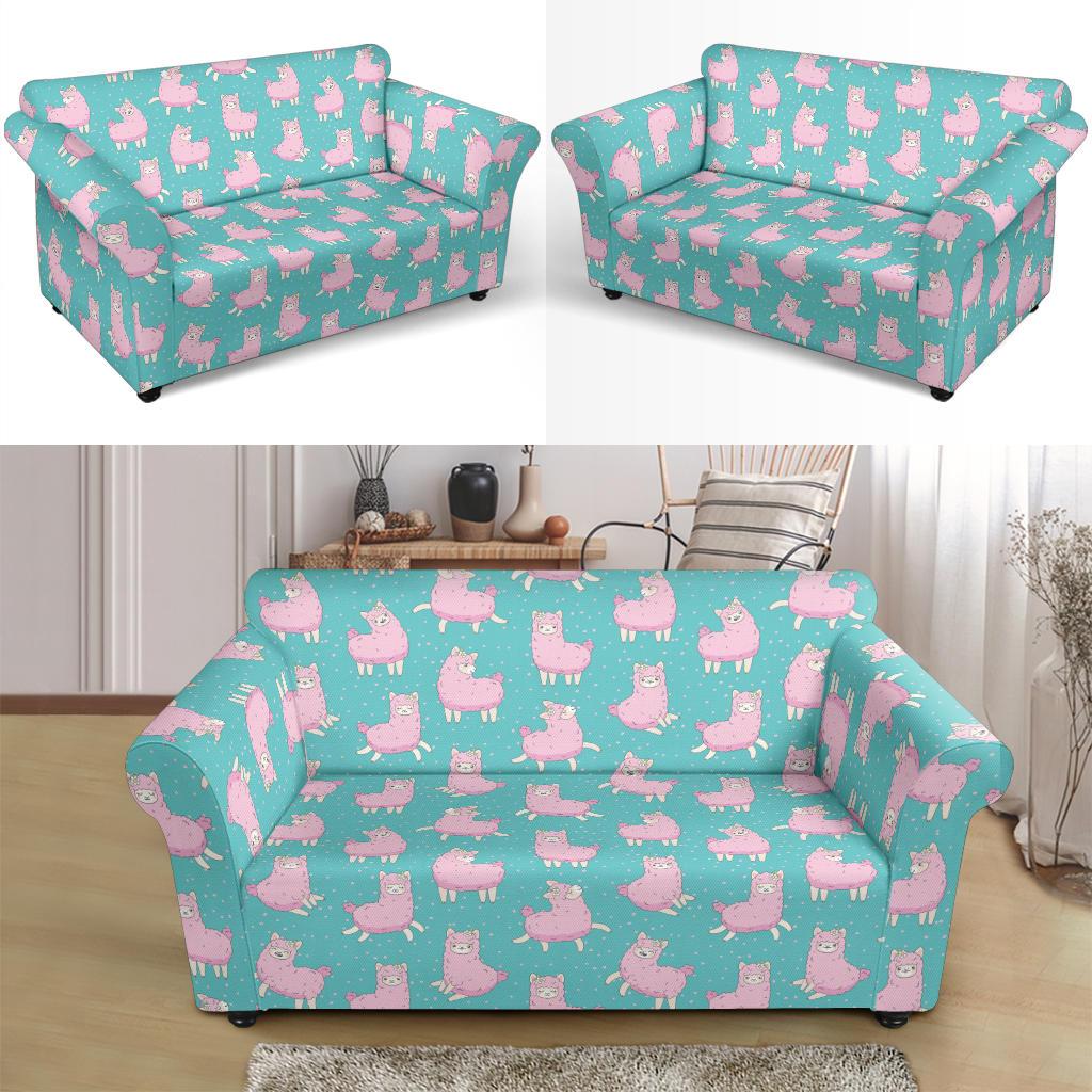 Alpaca Cartoon Design Themed Print Loveseat Slipcover-JTAMIGO.COM