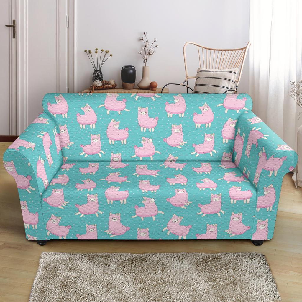 Alpaca Cartoon Design Themed Print Loveseat Slipcover-JTAMIGO.COM