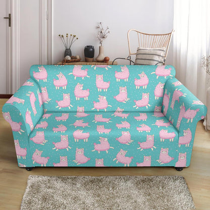 Alpaca Cartoon Design Themed Print Loveseat Slipcover-JTAMIGO.COM