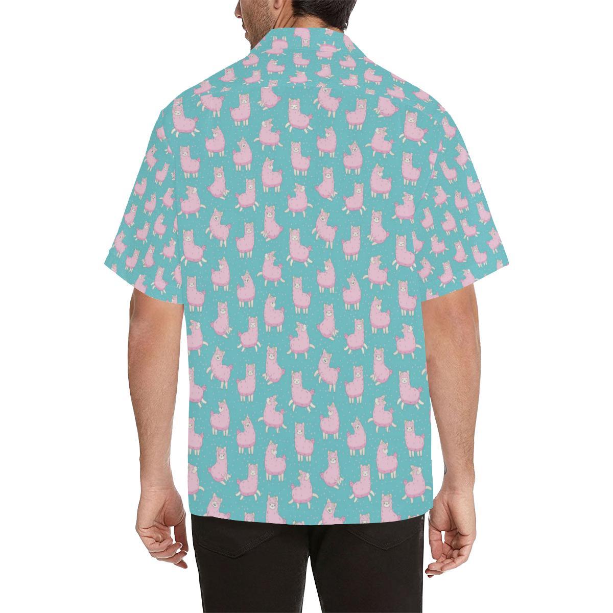 Alpaca Cartoon Design Themed Print Men Aloha Hawaiian Shirt
