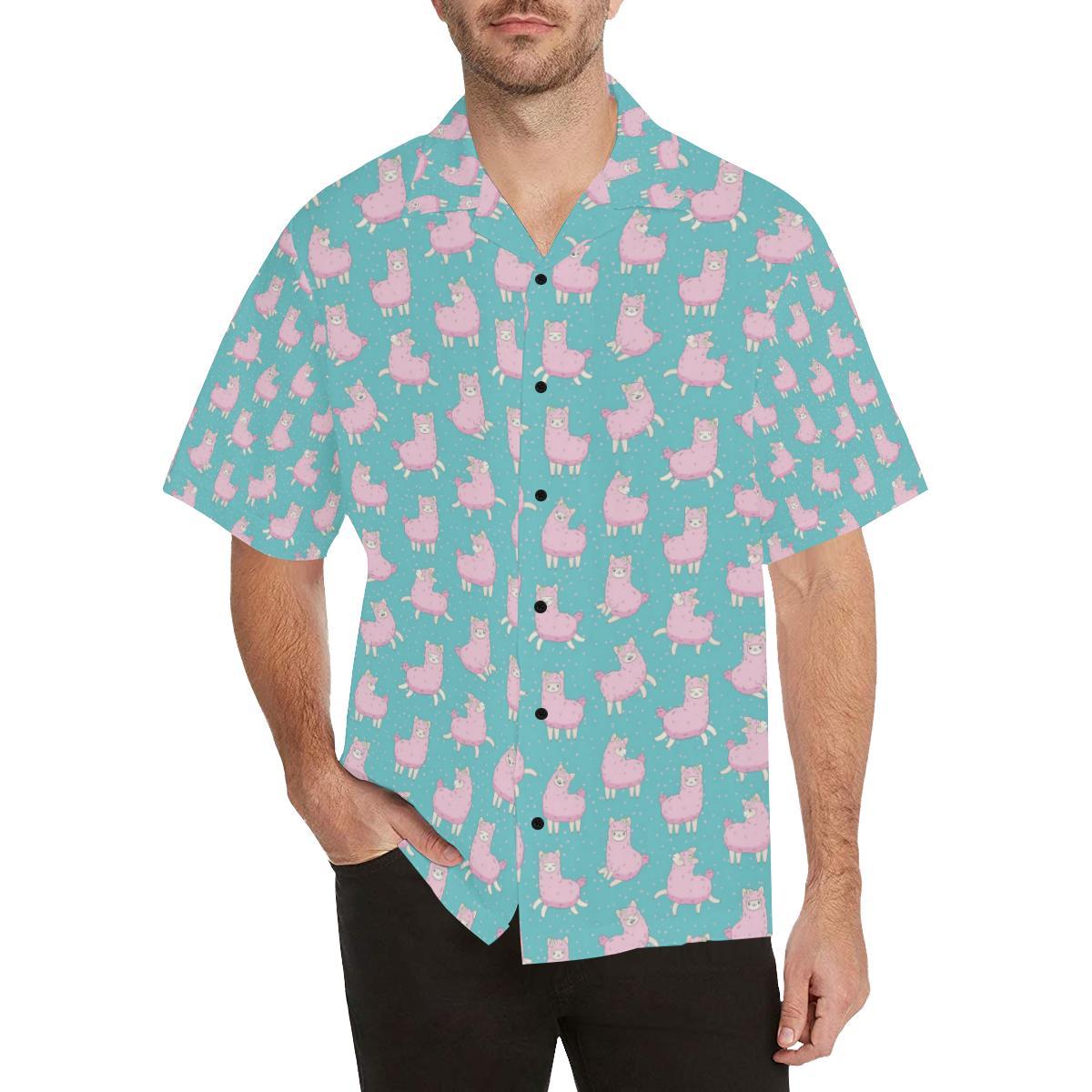 Alpaca Cartoon Design Themed Print Men Aloha Hawaiian Shirt