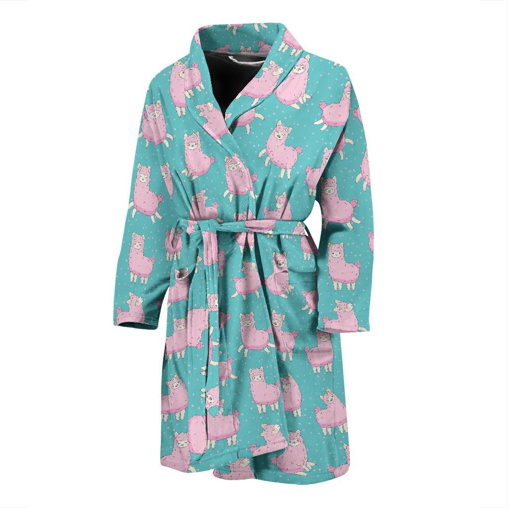 Alpaca Cartoon Design Themed Print Men Bath Robe-JTAMIGO.COM