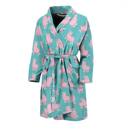 Alpaca Cartoon Design Themed Print Men Bath Robe-JTAMIGO.COM