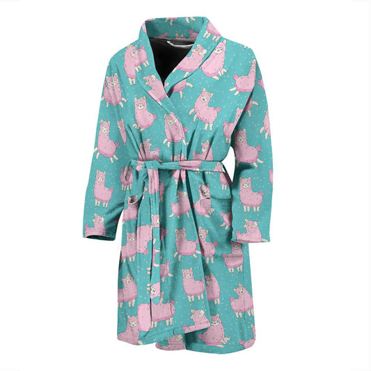 Alpaca Cartoon Design Themed Print Men Bath Robe-JTAMIGO.COM