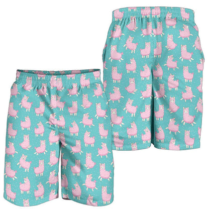 Alpaca Cartoon Design Themed Print Mens Shorts-JTAMIGO.COM