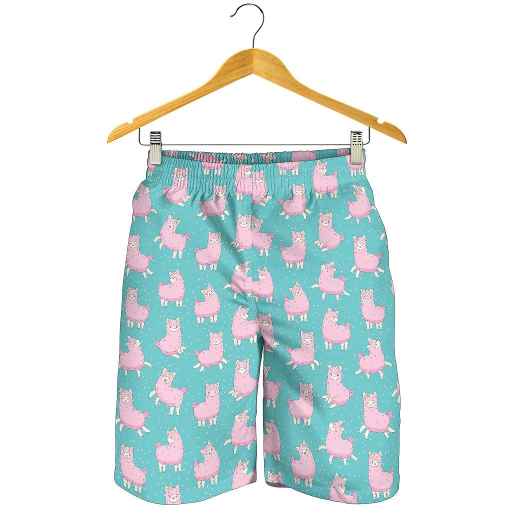 Alpaca Cartoon Design Themed Print Mens Shorts-JTAMIGO.COM