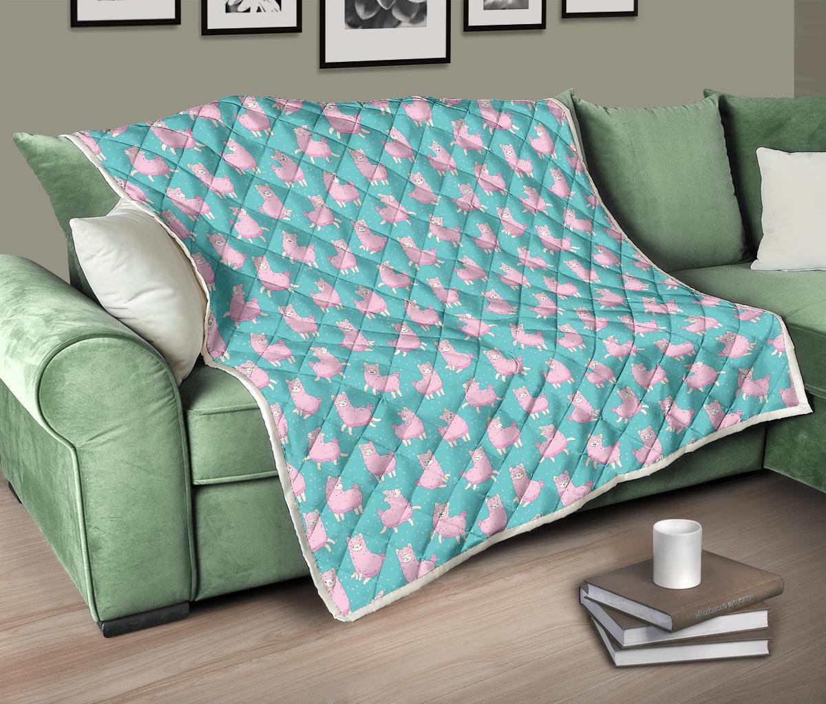 Alpaca Cartoon Design Themed Print Premium Quilt-JTAMIGO.COM