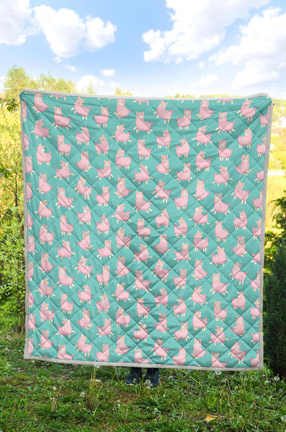 Alpaca Cartoon Design Themed Print Premium Quilt-JTAMIGO.COM