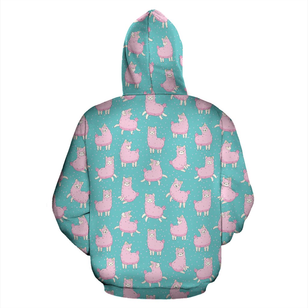 Alpaca Cartoon Design Themed Print Pullover Hoodie