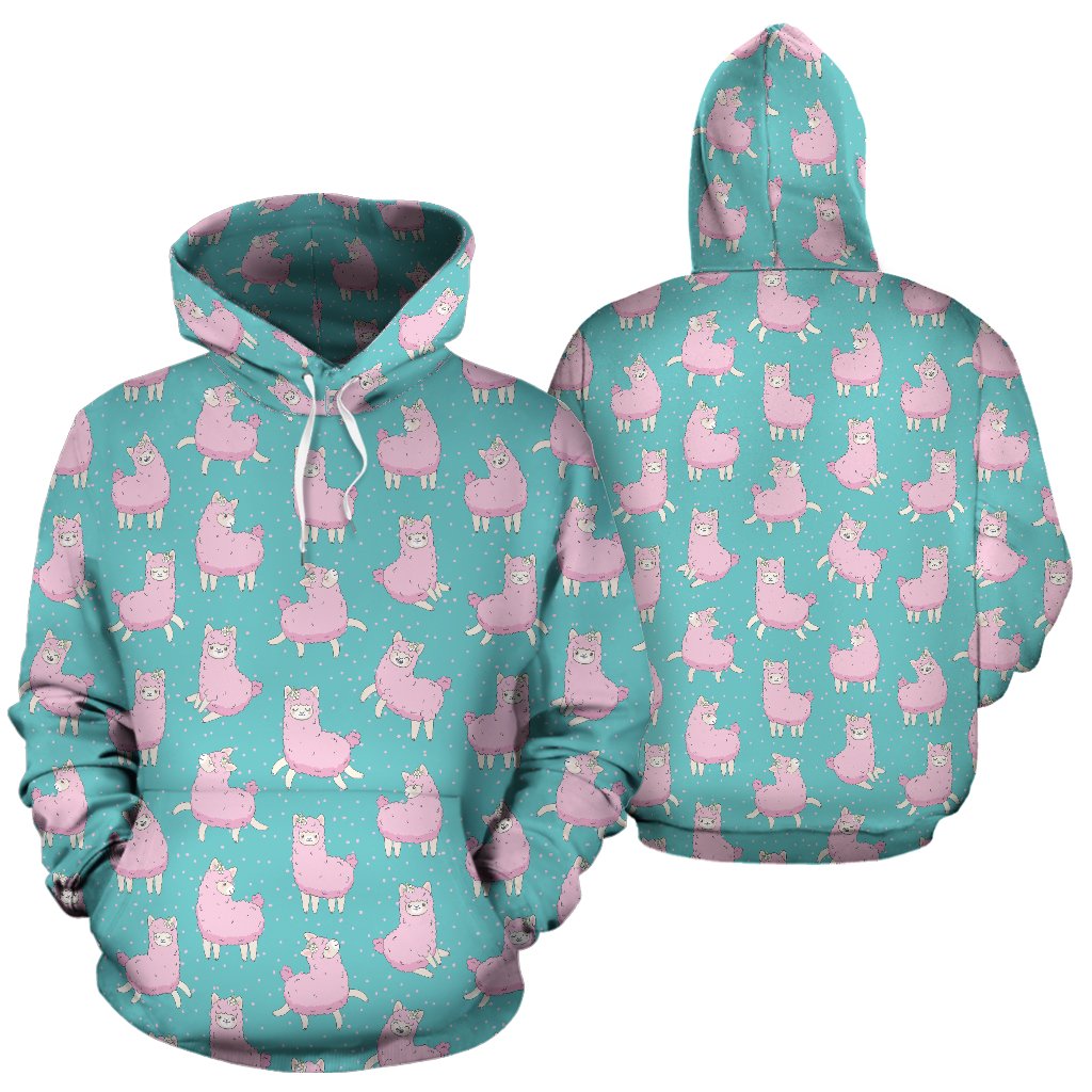 Alpaca Cartoon Design Themed Print Pullover Hoodie