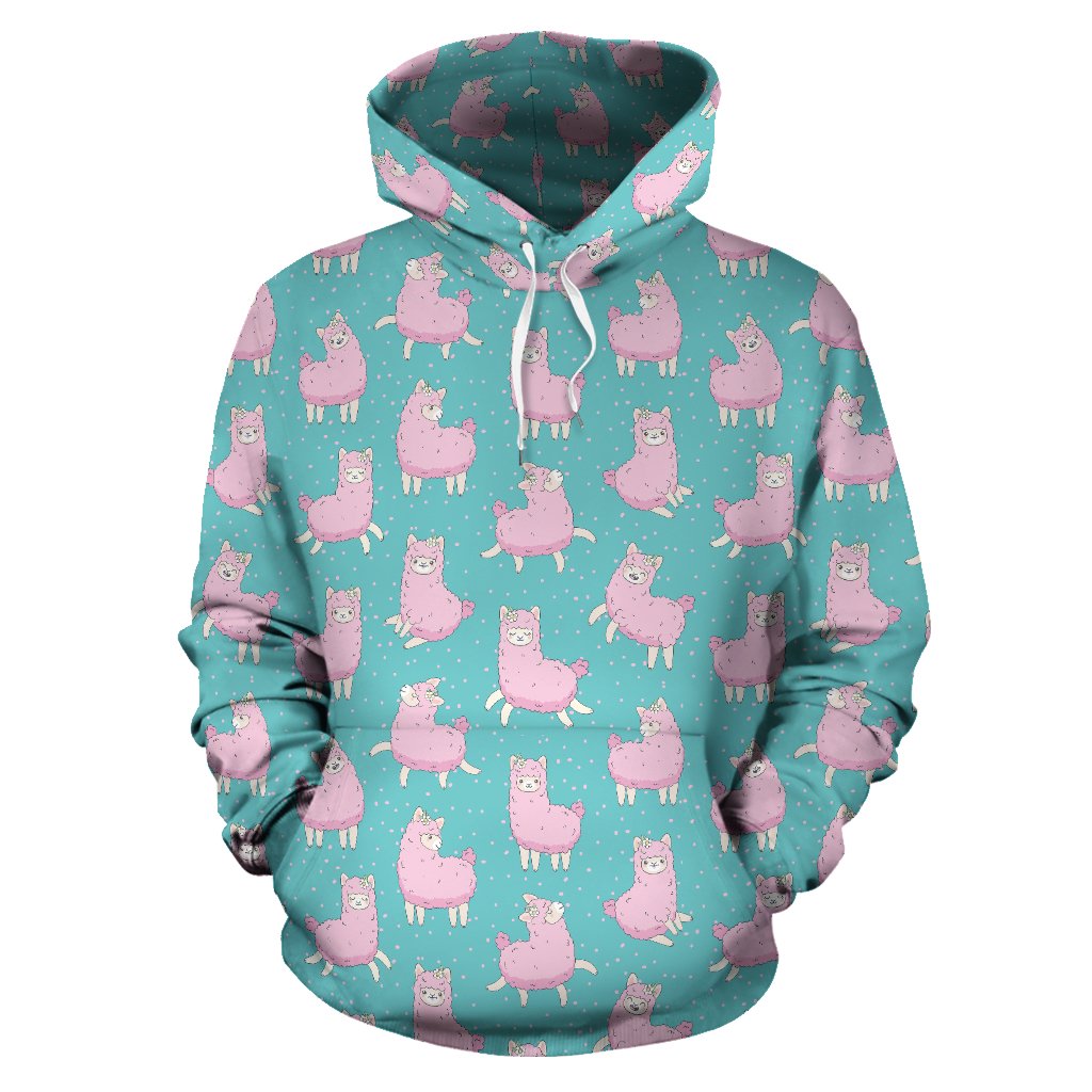 Alpaca Cartoon Design Themed Print Pullover Hoodie