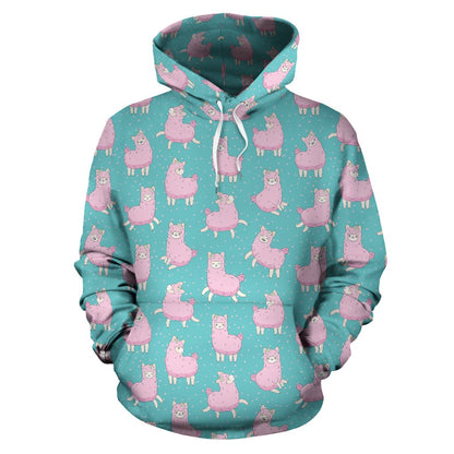 Alpaca Cartoon Design Themed Print Pullover Hoodie