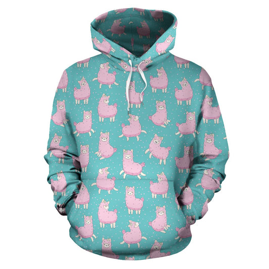 Alpaca Cartoon Design Themed Print Pullover Hoodie