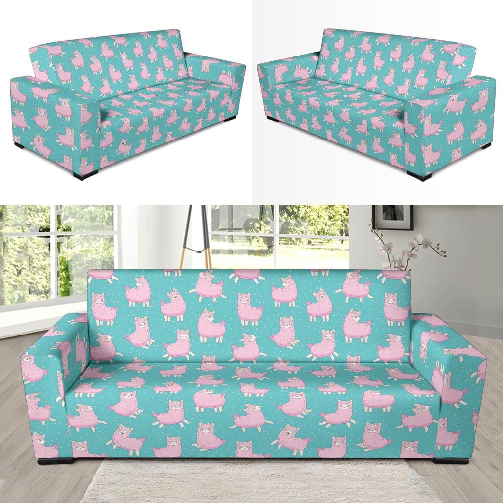 Alpaca Cartoon Design Themed Print Sofa Slipcover-JTAMIGO.COM