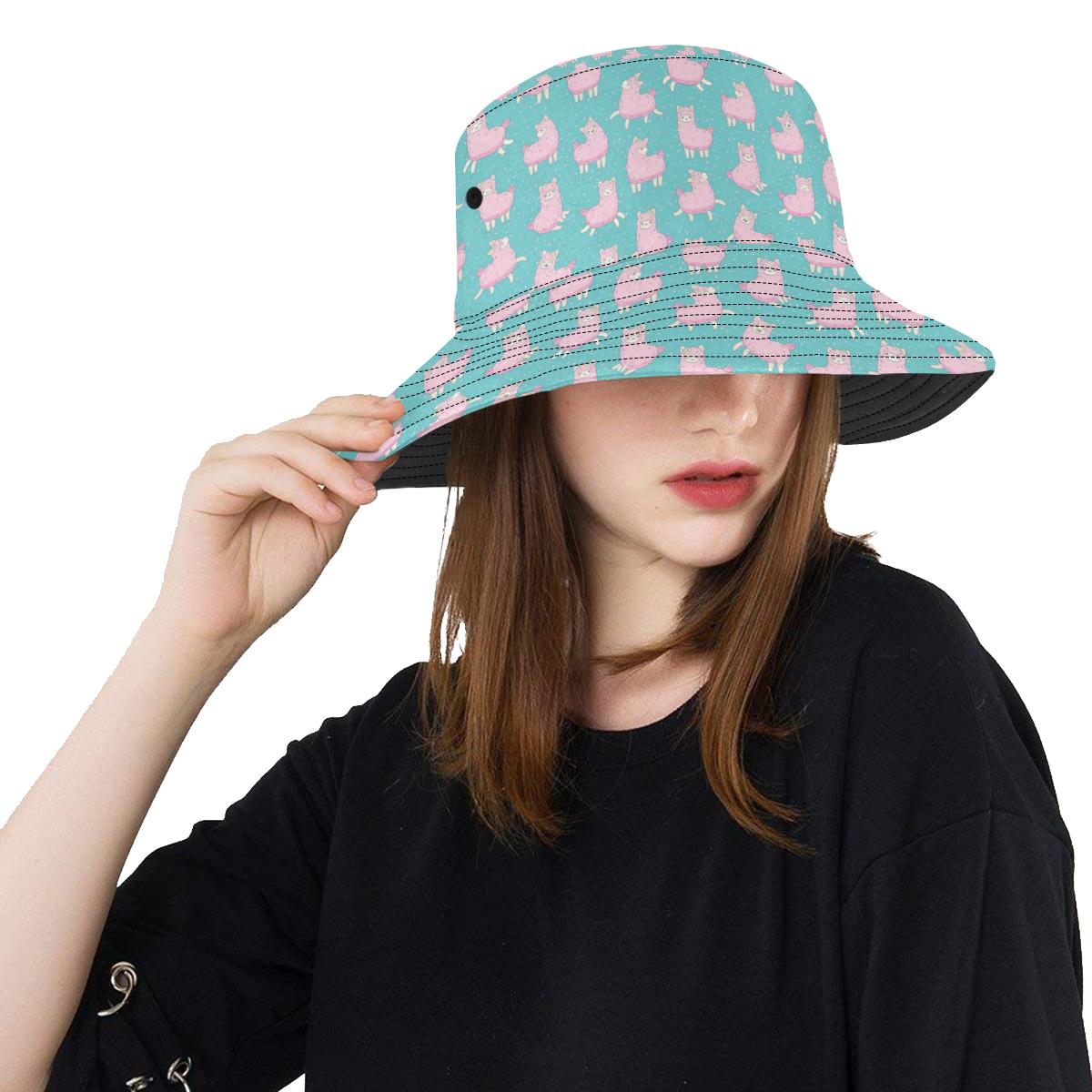 Alpaca Cartoon Design Themed Print Unisex Bucket Hat