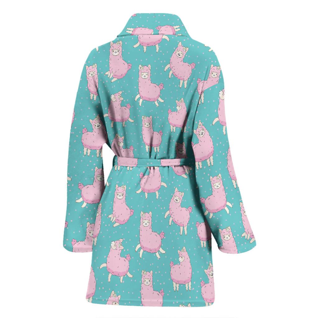 Alpaca Cartoon Design Themed Print Women Bath Robe-JTAMIGO.COM
