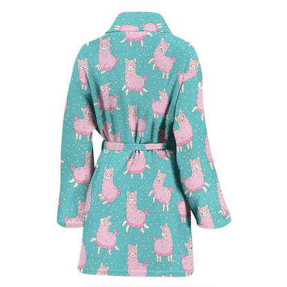Alpaca Cartoon Design Themed Print Women Bath Robe-JTAMIGO.COM
