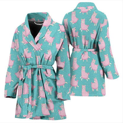 Alpaca Cartoon Design Themed Print Women Bath Robe-JTAMIGO.COM