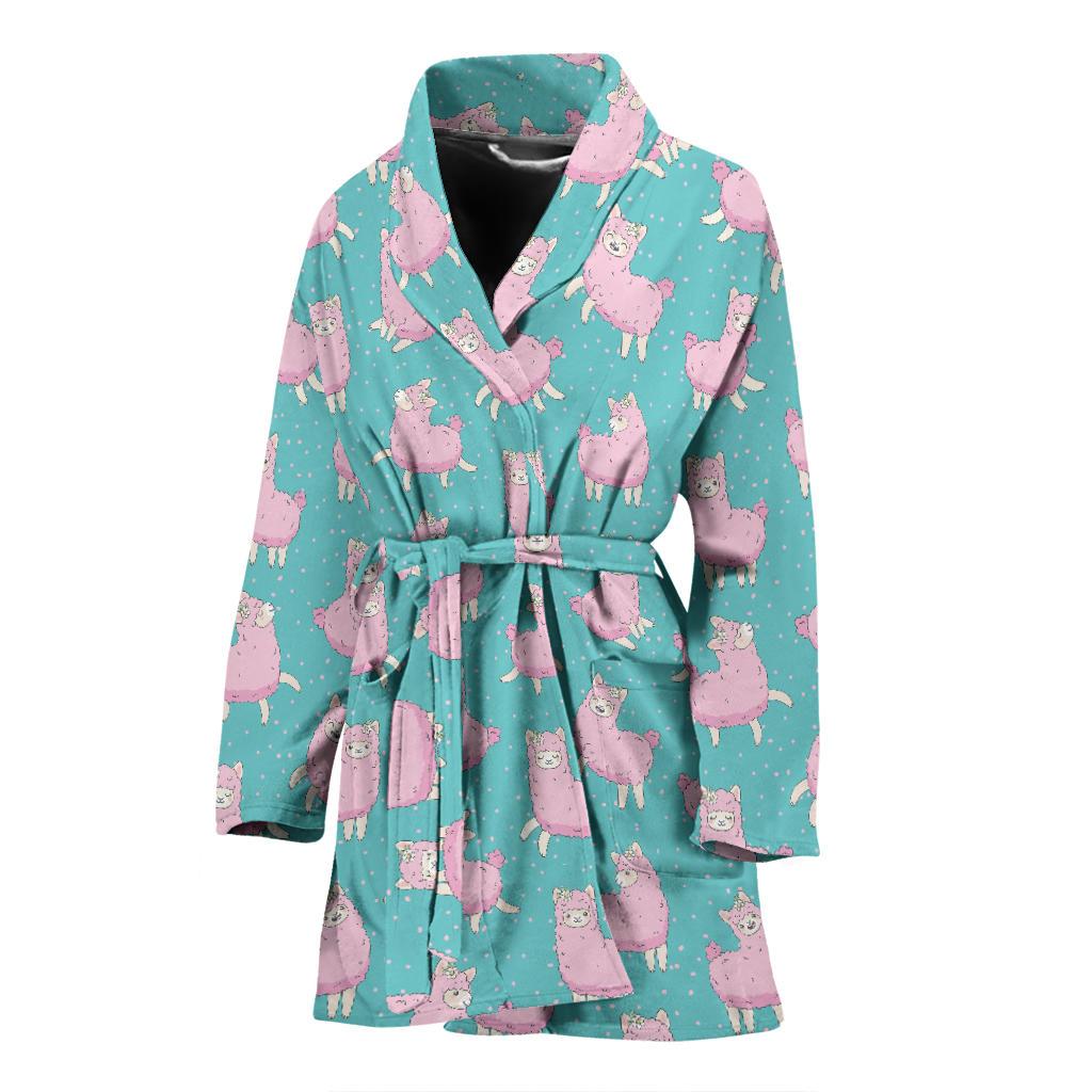 Alpaca Cartoon Design Themed Print Women Bath Robe-JTAMIGO.COM