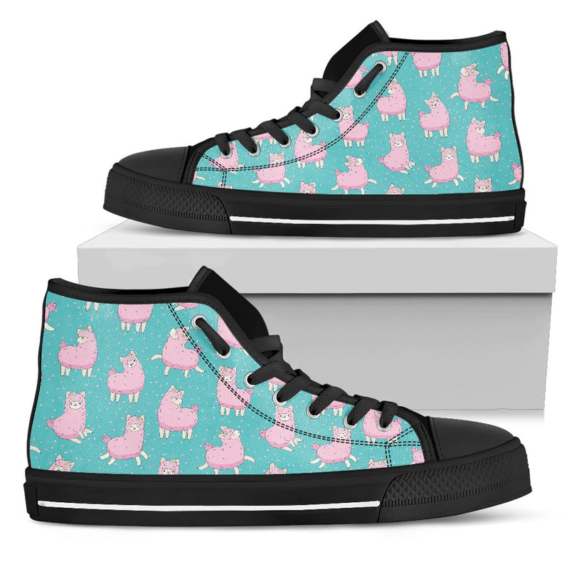 Alpaca Cartoon Design Themed Print Women High Top Shoes