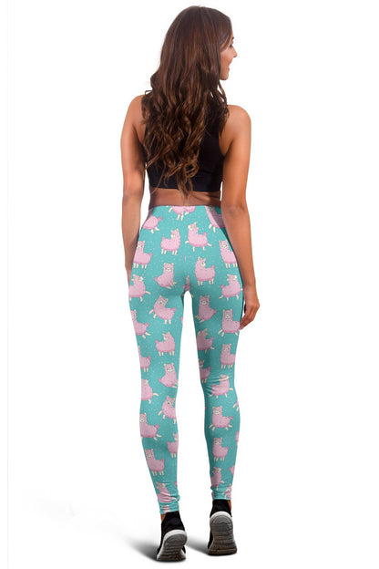 Alpaca Cartoon Design Themed Print Women Leggings