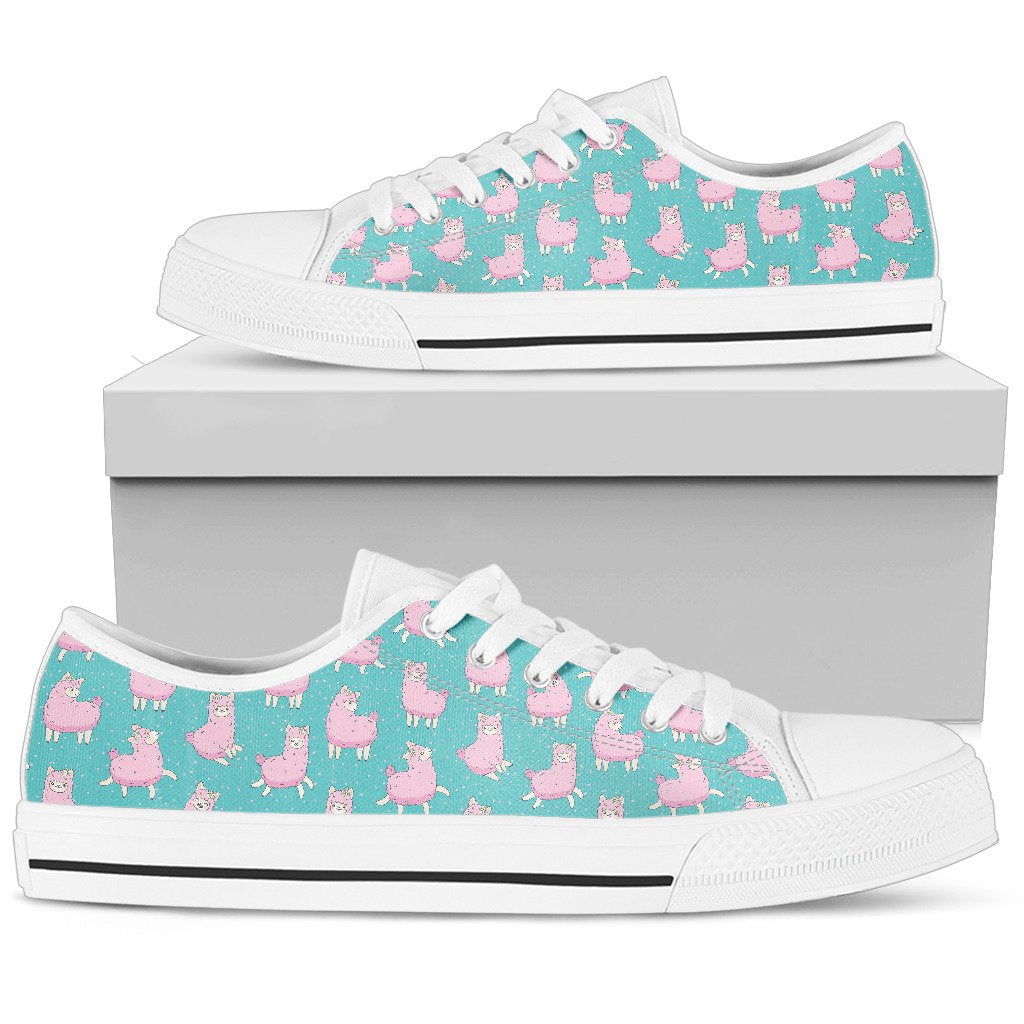 Alpaca Cartoon Design Themed Print Women Low Top Shoes