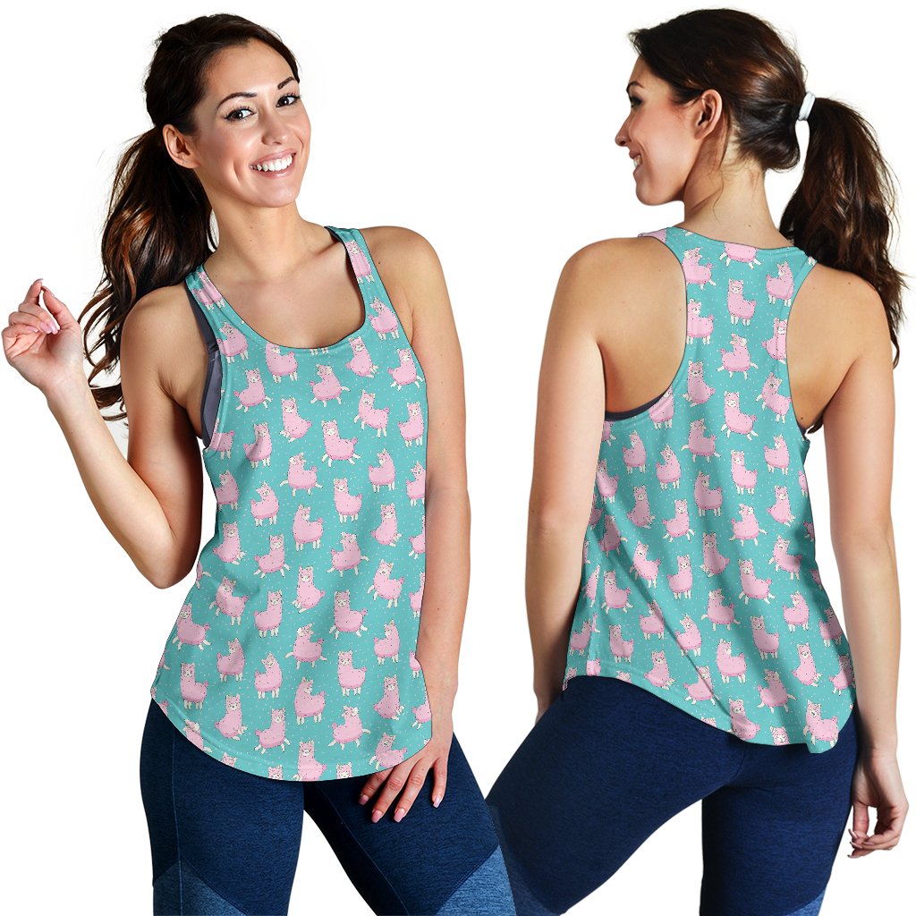 Alpaca Cartoon Design Themed Print Women Racerback Tank Top