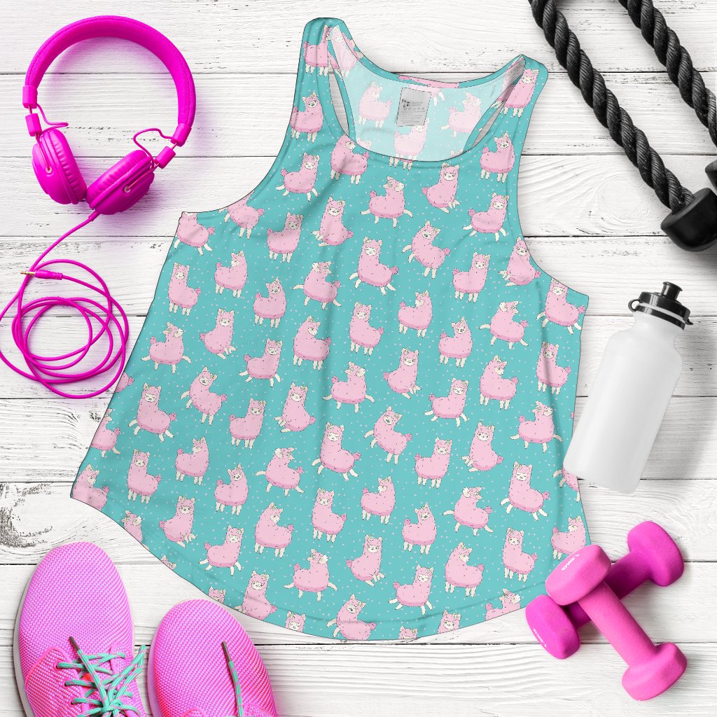 Alpaca Cartoon Design Themed Print Women Racerback Tank Top