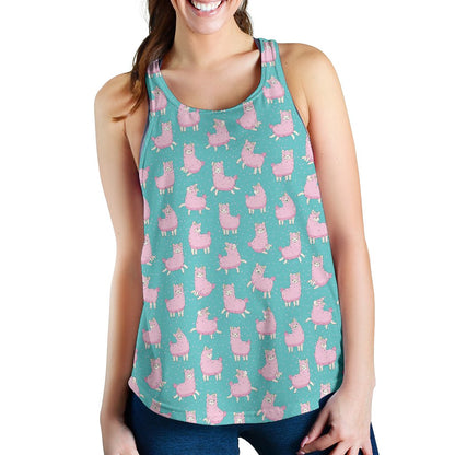 Alpaca Cartoon Design Themed Print Women Racerback Tank Top