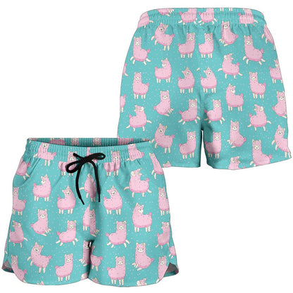 Alpaca Cartoon Design Themed Print Women Shorts-JTAMIGO.COM