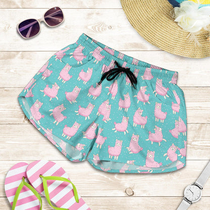 Alpaca Cartoon Design Themed Print Women Shorts-JTAMIGO.COM
