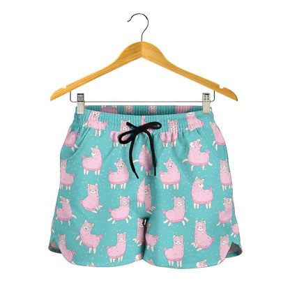 Alpaca Cartoon Design Themed Print Women Shorts-JTAMIGO.COM