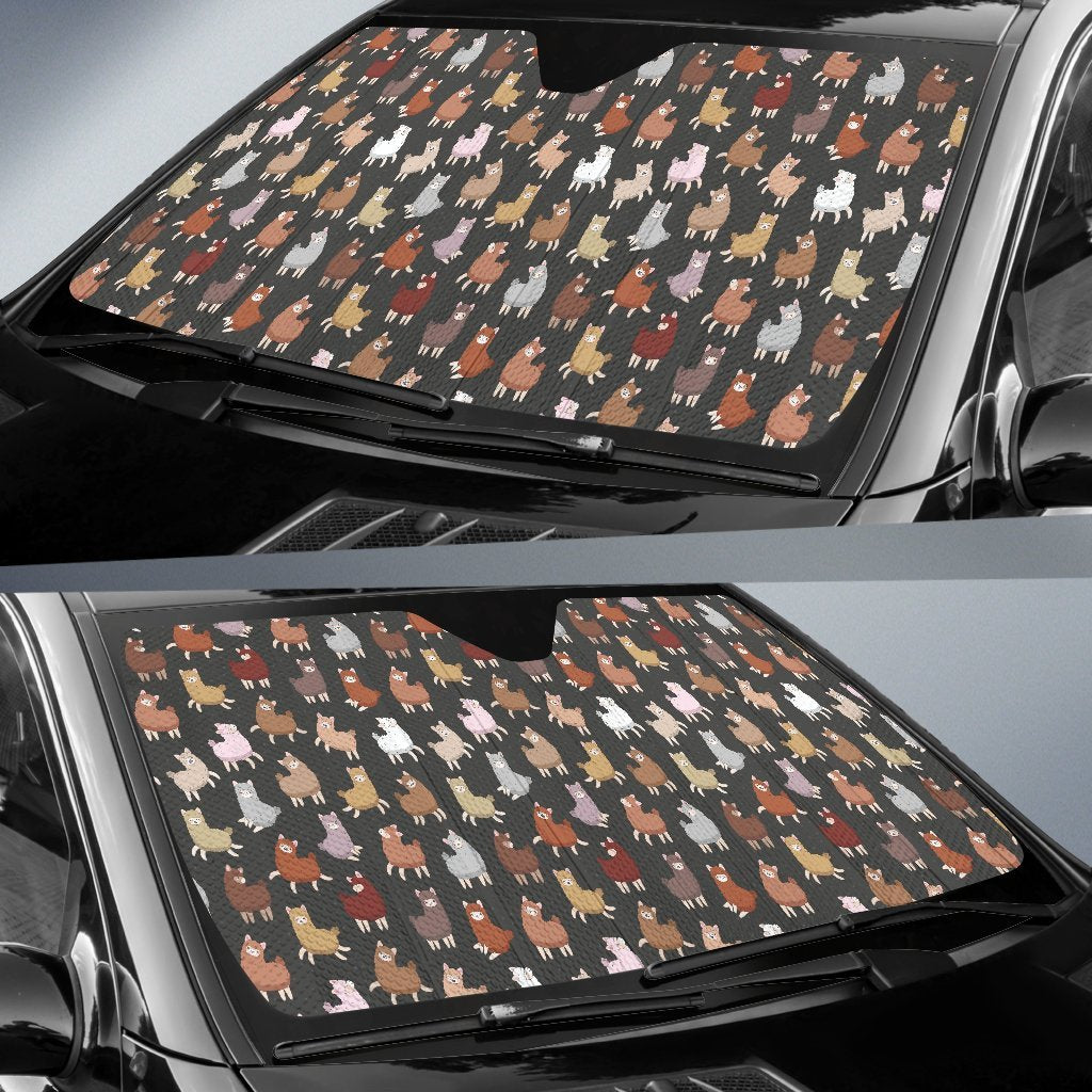 Alpaca Cute Design Themed Print Car Sun Shade For Windshield