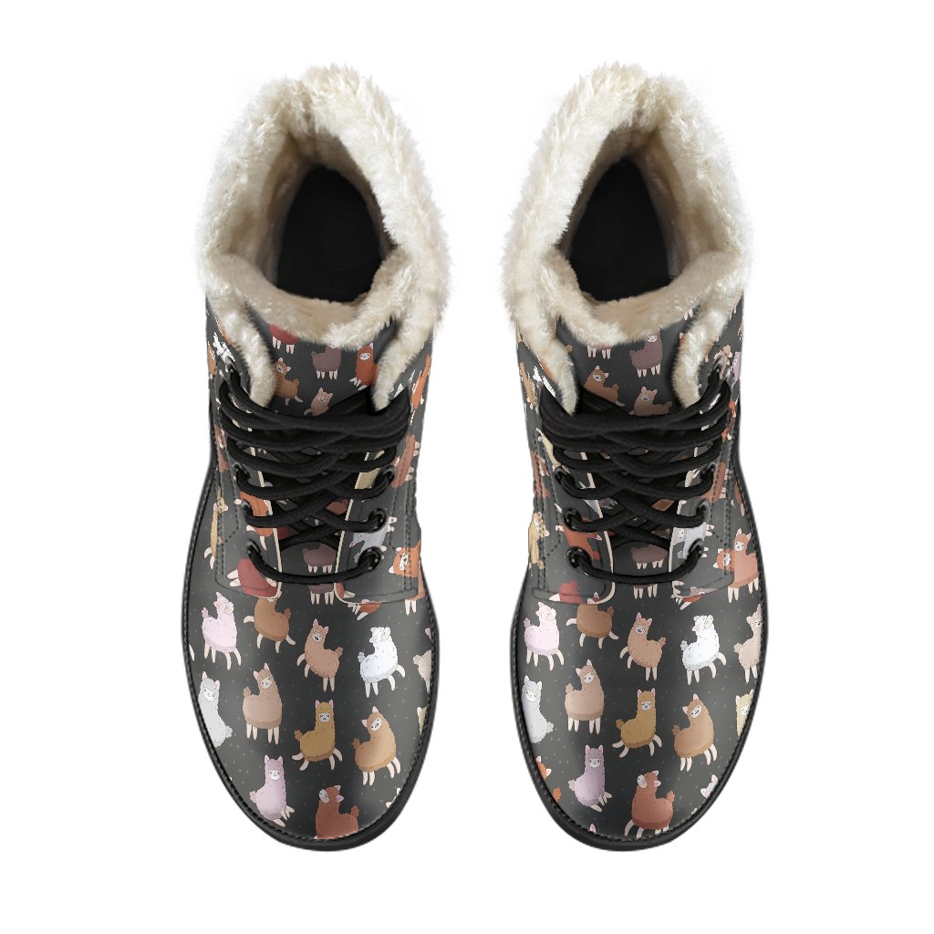 Alpaca Cute Design Themed Print Faux Fur Leather Boots-JTAMIGO.COM