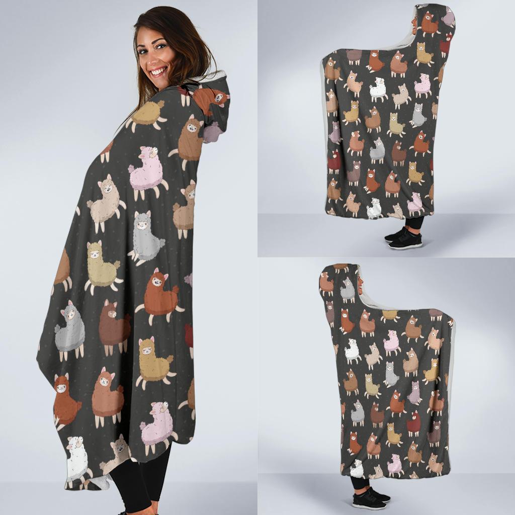 Alpaca Cute Design Themed Print Hooded Blanket-JTAMIGO.COM